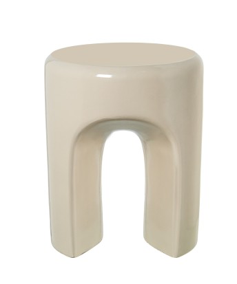 Mesa Auxiliar Fibra de Vidrio Crema Brillo 35x35x43cm