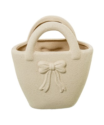 Cesto Cerámica Decorativo con Lazo 17x10x19cm - Nova Decoración