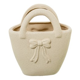 Cesto Cerámica Decorativo con Lazo 17x10x19cm - Nova Decoración