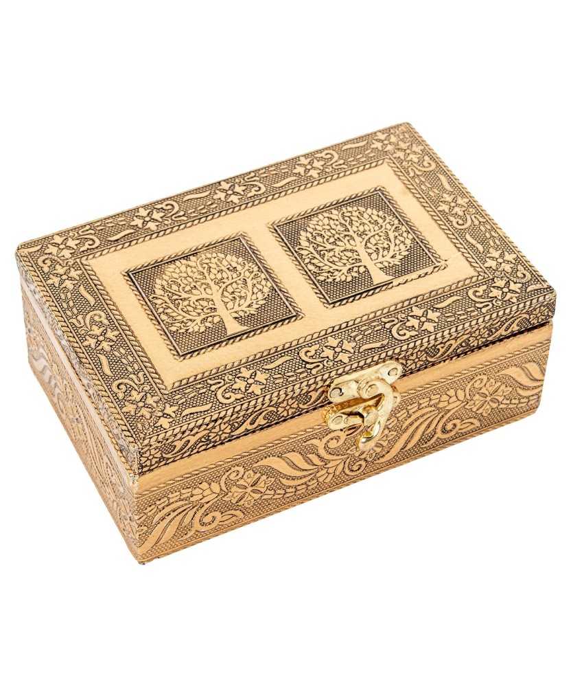 Joyero de Metal Dorado Árbol de la Vida (15x10x6cm)
