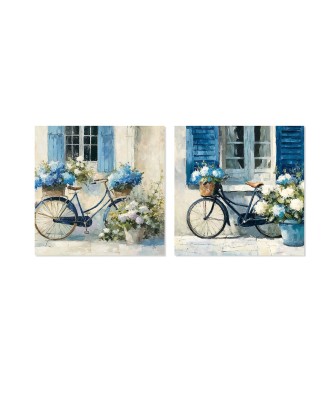 Set 2 Cuadros Lienzo Bicicletas 40x40cm | Pintado a Mano