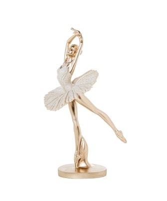 Figura Bailarina De Ballet Decorativa Beige y Dorado | 25,5cm