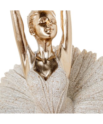 Figura Bailarina De Ballet Decorativa Beige y Dorado | 25,5cm