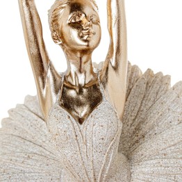 Figura Bailarina De Ballet Decorativa Beige y Dorado | 25,5cm