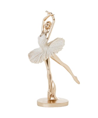 Figura Bailarina De Ballet Decorativa Beige y Dorado | 25,5cm