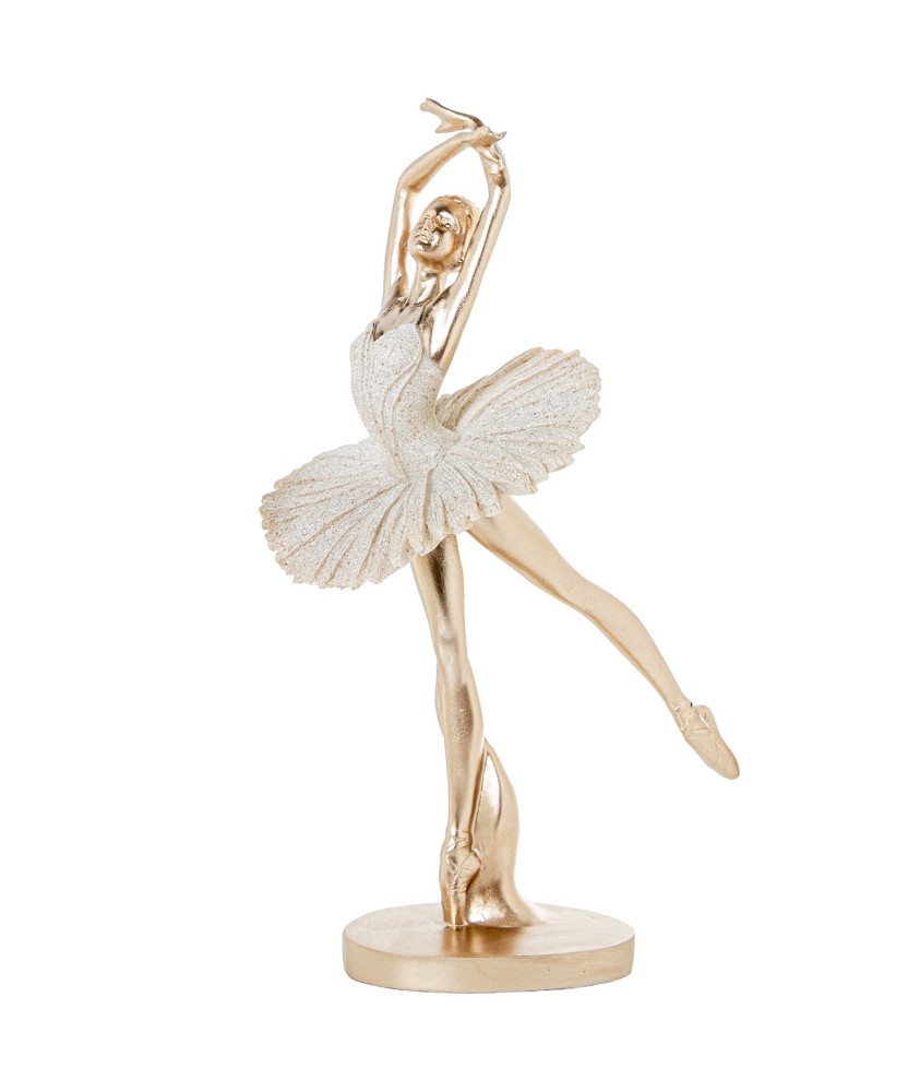 Figura Bailarina De Ballet Decorativa Beige y Dorado | 25,5cm