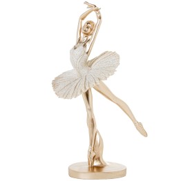 Figura Bailarina De Ballet Decorativa Beige y Dorado | 25,5cm