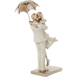 Figura Pareja Con Paraguas Romántica Beige y Dorado | 25cm