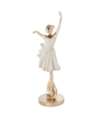 Figura Bailarina Ballet en Extensión Beige y Dorado | 28,5cm