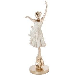Figura Bailarina Ballet en Extensión Beige y Dorado | 28,5cm