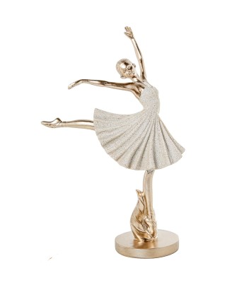 Figura Bailarina Ballet en Extensión Beige y Dorado | 28,5cm