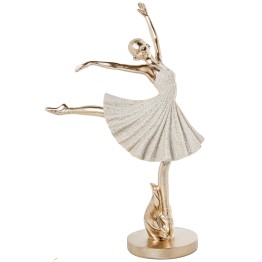 Figura Bailarina Ballet en Extensión Beige y Dorado | 28,5cm