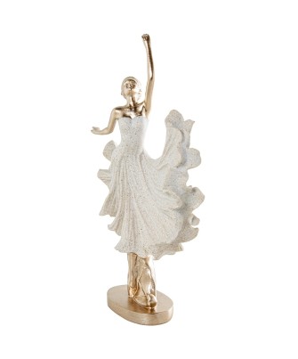 Figura Bailarina Ballet con Falda Vuelo Beige y Dorado | 29cm