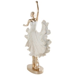 Figura Bailarina Ballet con Falda Vuelo Beige y Dorado | 29cm