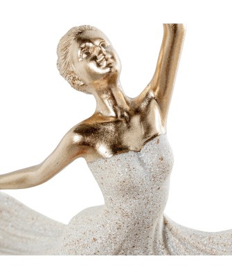 Figura Bailarina Ballet con Falda Vuelo Beige y Dorado | 29cm