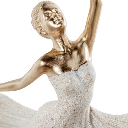Figura Bailarina Ballet con Falda Vuelo Beige y Dorado | 29cm