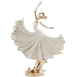 Figura Bailarina Ballet con Falda Vuelo Beige y Dorado | 29cm