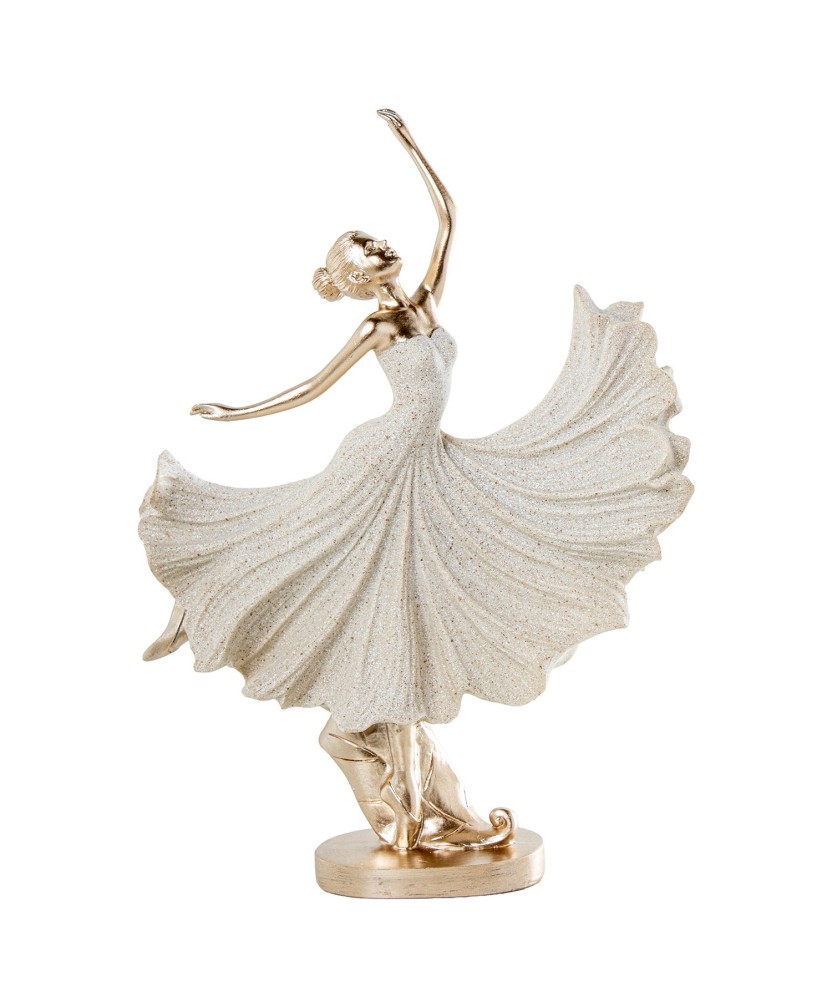 Figura Bailarina Ballet con Falda Vuelo Beige y Dorado | 29cm