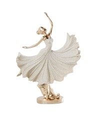 Figura Bailarina Ballet con Falda Vuelo Beige y Dorado | 29cm