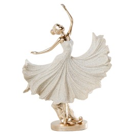Figura Bailarina Ballet con Falda Vuelo Beige y Dorado | 29cm