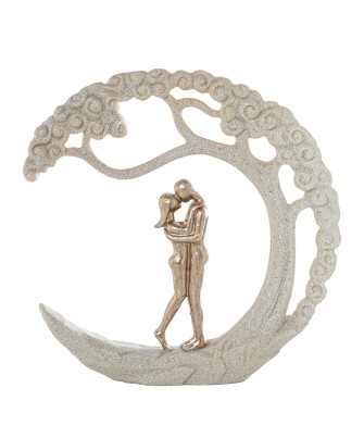 Figura Pareja Bajo Árbol De La Luna Beige y Dorado | 21cm