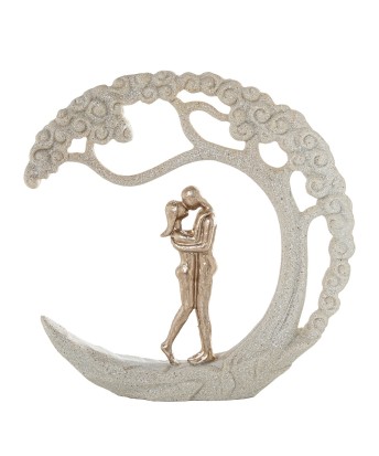 Figura Pareja Bajo Árbol De La Luna Beige y Dorado | 21cm