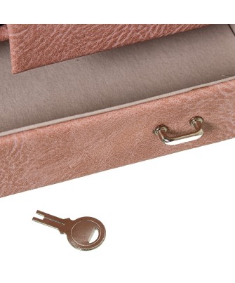 Joyero Polipiel Rosa Con Cajones y Espejo | 25x19x16cm