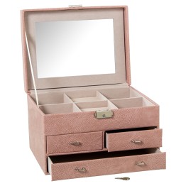 Joyero Polipiel Rosa Con Cajones y Espejo | 25x19x16cm