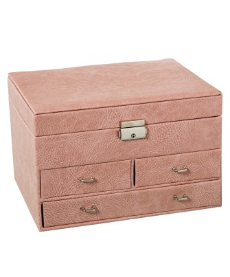Joyero Polipiel Rosa Con Cajones y Espejo | 25x19x16cm