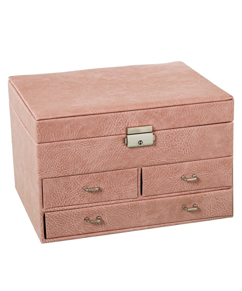Joyero Polipiel Rosa Con Cajones y Espejo | 25x19x16cm