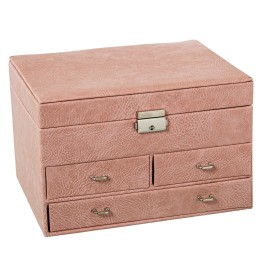 Joyero Polipiel Rosa Con Cajones y Espejo | 25x19x16cm