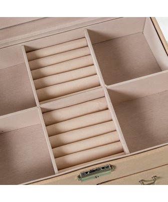 Joyero Polipiel Beige Con Cajones y Espejo | 25x19x16cm
