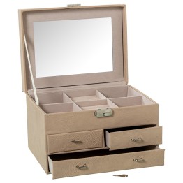 Joyero Polipiel Beige Con Cajones y Espejo | 25x19x16cm