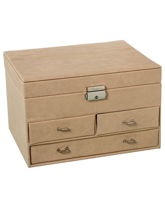 Joyero Polipiel Beige Con Cajones y Espejo | 25x19x16cm