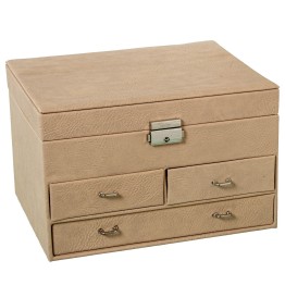Joyero Polipiel Beige Con Cajones y Espejo | 25x19x16cm