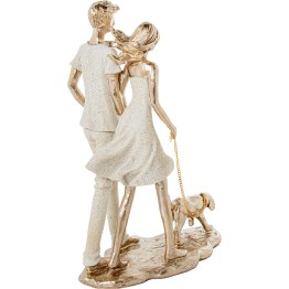Figura de Resina Familia con Perro Beige y Oro 26,5cm