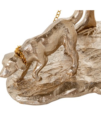 Figura de Resina Familia con Perro Beige y Oro 26,5cm