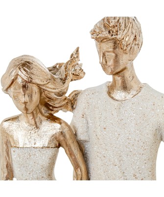Figura de Resina Familia con Perro Beige y Oro 26,5cm
