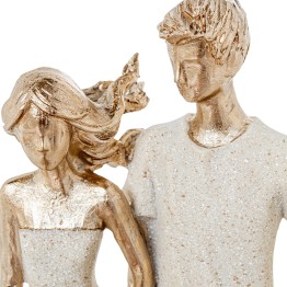 Figura de Resina Familia con Perro Beige y Oro 26,5cm