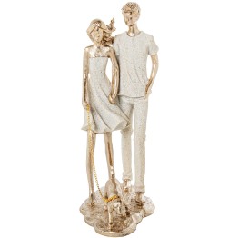 Figura de Resina Familia con Perro Beige y Oro 26,5cm
