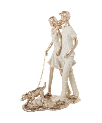 Figura de Resina Familia con Perro Beige y Oro 26,5cm