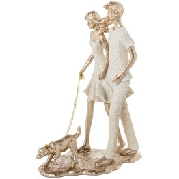 Figura de Resina Familia con Perro Beige y Oro 26,5cm