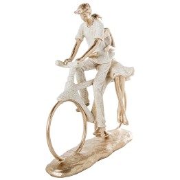 Figura de Resina Pareja en Bicicleta Beige y Oro 25cm