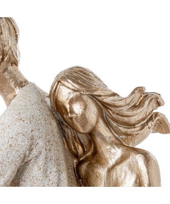Figura de Resina Pareja en Bicicleta Beige y Oro 25cm
