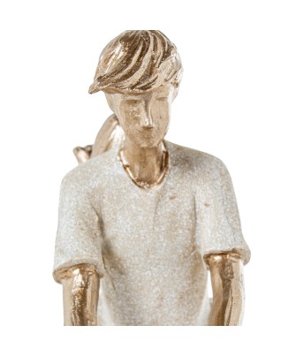 Figura de Resina Pareja en Bicicleta Beige y Oro 25cm