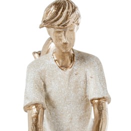 Figura de Resina Pareja en Bicicleta Beige y Oro 25cm