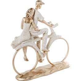 Figura de Resina Pareja en Bicicleta Beige y Oro 25cm