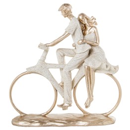 Figura de Resina Pareja en Bicicleta Beige y Oro 25cm