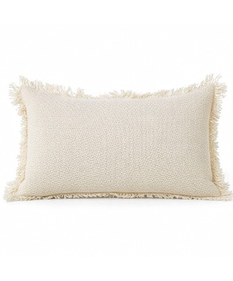 Cojín Riñonero con Flecos Beige Decorativo 30x50 cm