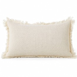Cojín Riñonero con Flecos Beige Decorativo 30x50 cm